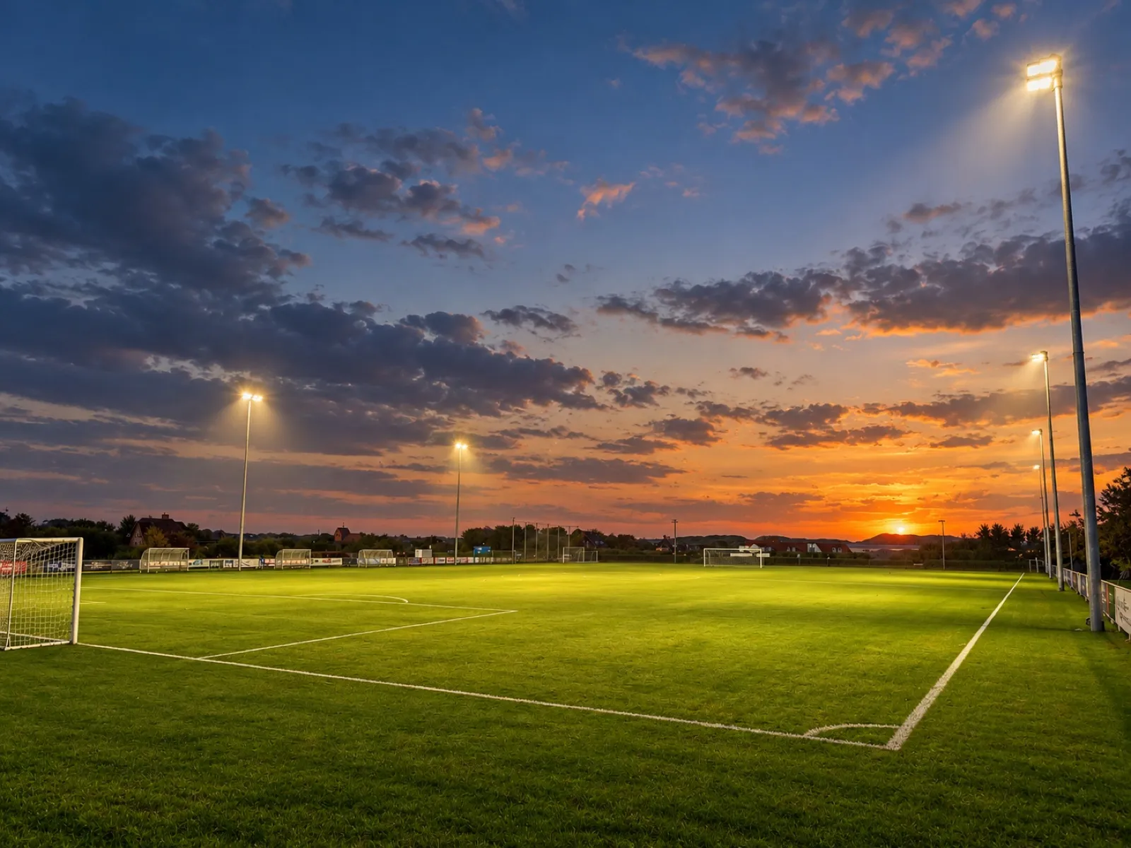 Der Sportplatz des SC Norddörfer bei Flutlicht